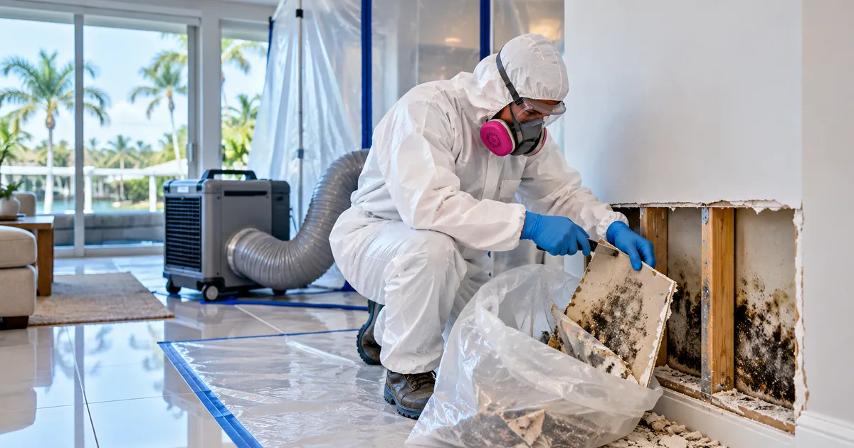 Cleaner-Air Mold Removal in Cloud Lake, FL — technician removing mold under containment